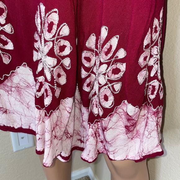 ASHA brand dress asymmetrical loose fitting dress maroon embroidered SZ LG - Picture 5 of 11